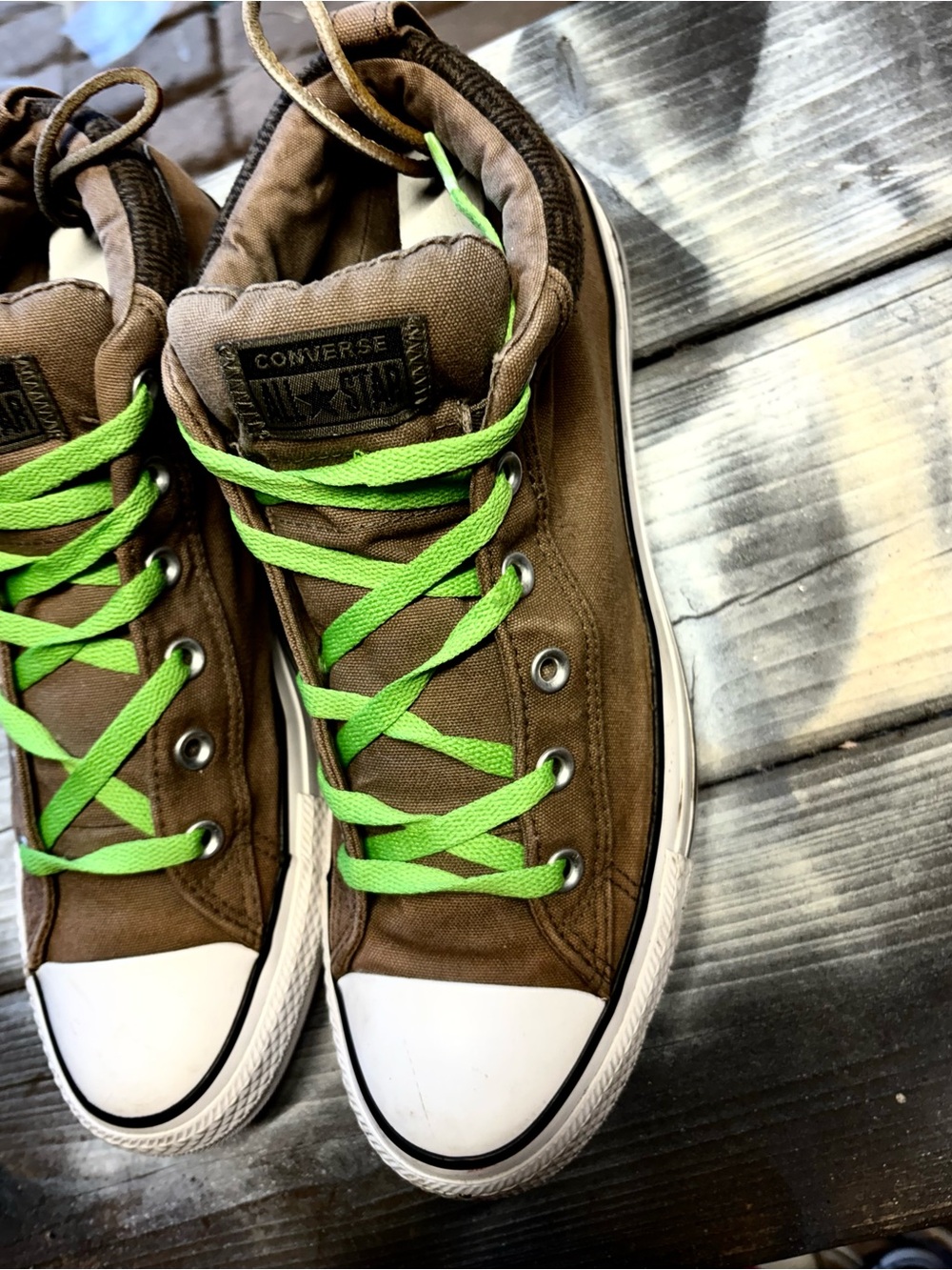 Converse All Star Hi Brown Sneakers with Green Laces size 10 Mens